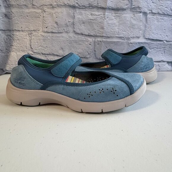 Dansko Emmy Blue Suede Mary Jane Flats Size 38 - Picture 2 of 14